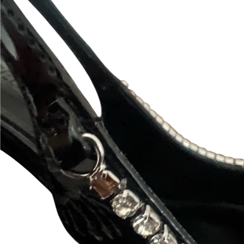 Steve Madden Black Patent Slingback Heels Rhinestone Fringe Pointed Toe Size 10 - Picture 6 of 6